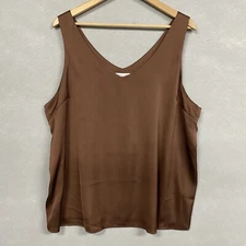 90s Y2K Style Satin Camisole Women's XXL Top V Neck Sleeveless Brown Ekouaer
