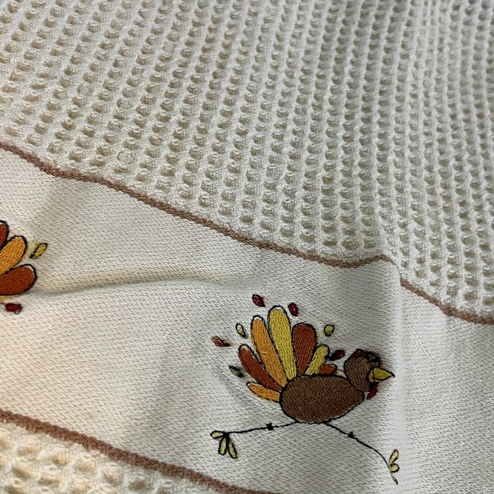 Turkey Thanksgiving Waffle Weave Brown Tea T-Towel Fall Autumn Harvest 21x12 - Imagem 3 de 4