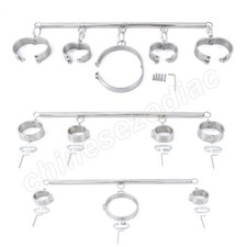 Restraint Neck Collar Wrist Cuffs Body Harness Stainless Steel Spreader Bar Set