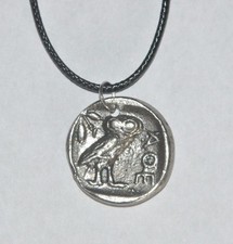 Owl of Greek Goddess Athena AOE Pendant Waxed Cotton Cord Handmade Necklace