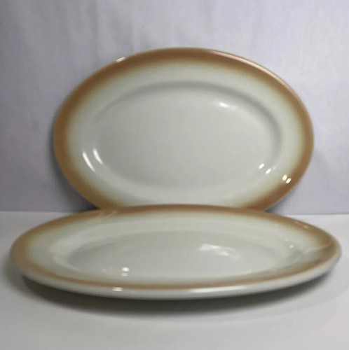 2 VTG SHENANGO Platter Plate 11.5” Oval Restaurant Ware Orange Rim USA Serving - Picture 5 of 12
