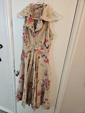 Womens M 100% Cotton Summer Sleeveless Dress Button Up Karavan