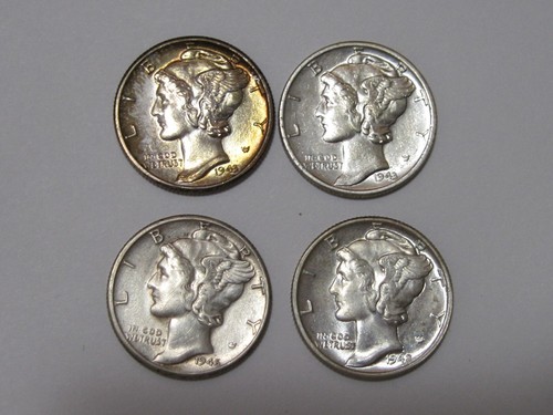 1942 1943 1943-D 1945-D Mercury Dimes UNC BU Antique Silver Coin Set