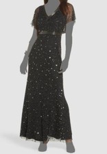 $329 Adrianna Papell Women's Black Beaded Flutter Sleeve Gown Dress Size 4