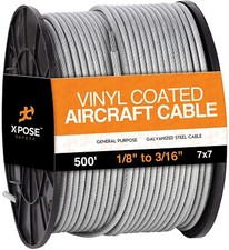 7x7 Vinyl Coated Galvanized Steel Aircraft Cable Wire 500 ft - 1/8" to 3/16"