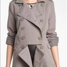 Leith Jacket S Gray Cutaway Officer Military Trench Double Breast Buttons Collar