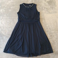 Chaps Fit Flare Dress Size 14 Blue Sleeveless Beaded Knee Length Lined