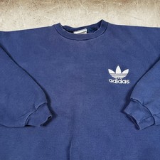 Vintage Adidas Sweatshirt Mens XL Navy Crewneck Trefoil Embroidered USA Made 90s
