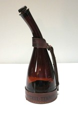 Vintage George Dickel Tennessee Whiskey Amber Glass Decanter Bottle Leather Wrap
