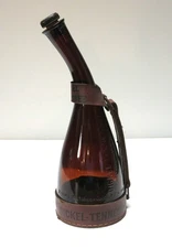 Vintage George Dickel Tennessee Whiskey Amber Glass Decanter Bottle Leather Wrap