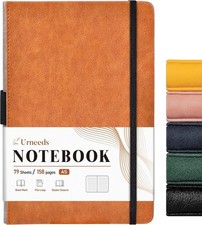 Urneeds A5 Lined Journal Notebook Faux Leather 158 Pages Pen Loop Brown NEW