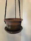 McCoy Hanging Ceramic Planter Basket C765 Brown Olive Green Drainage Hole Glossy