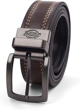 Dickies Men's 35mm Reversible Contrast Stitched Leather Belt Brown Black