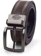 Dickies Men's 35mm Reversible Contrast Stitched Leather Belt Brown Black