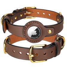AirTag Dog Collar - Genuine Heavy Duty Leather Dog Collar with Apple AirTag H...