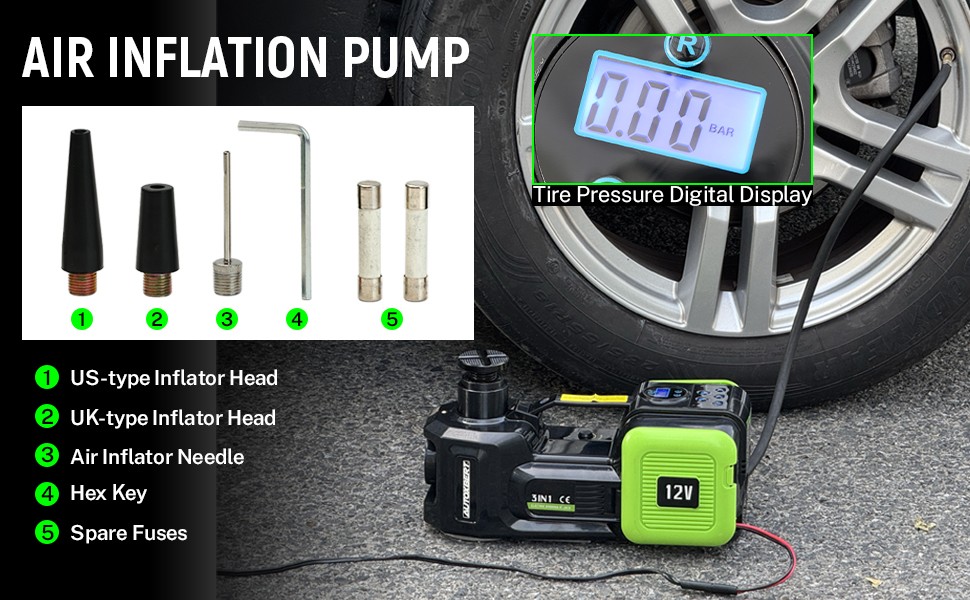 5 Ton 12V Repair Tool Car Electric Hydraulic Floor Jack Lift Impact Wrench Auto