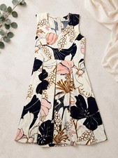 Ann Taylor Petite 4P Floral Fit & Flare Dress Sleeveless Navy Pink Ivory