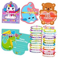  Lot de 24 cartes Saint Valentin pour enfants école avec bracelets, Saint Valentin 