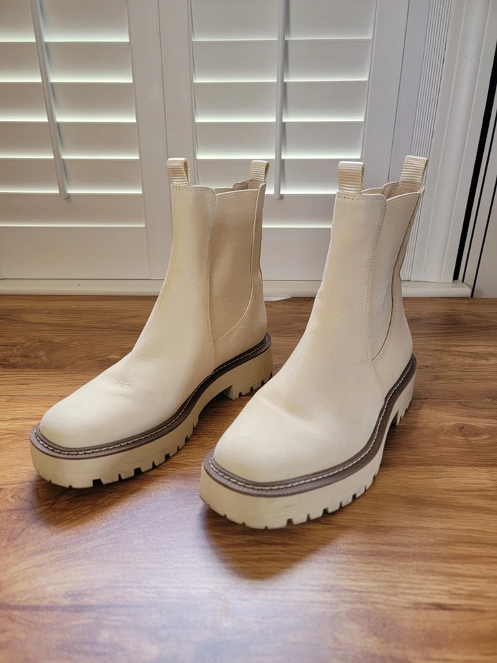 Botas Cheslsea de cuero impermeables Sam Edelman para mujer color crema talla 8M Foto 2 de 4