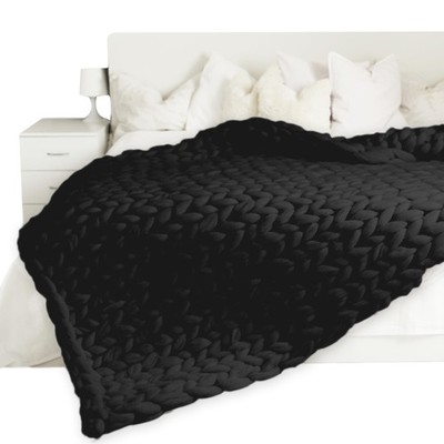 GOLD TEXTILES Chunky Knit Blanket Throw - 50''x60'' - Plush Soft 50x60, Black 