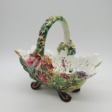 Reticulated Floral basket from italy with gold accents and floral inside print