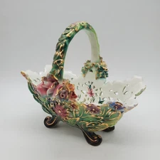 Reticulated Floral basket from italy with gold accents and floral inside print
