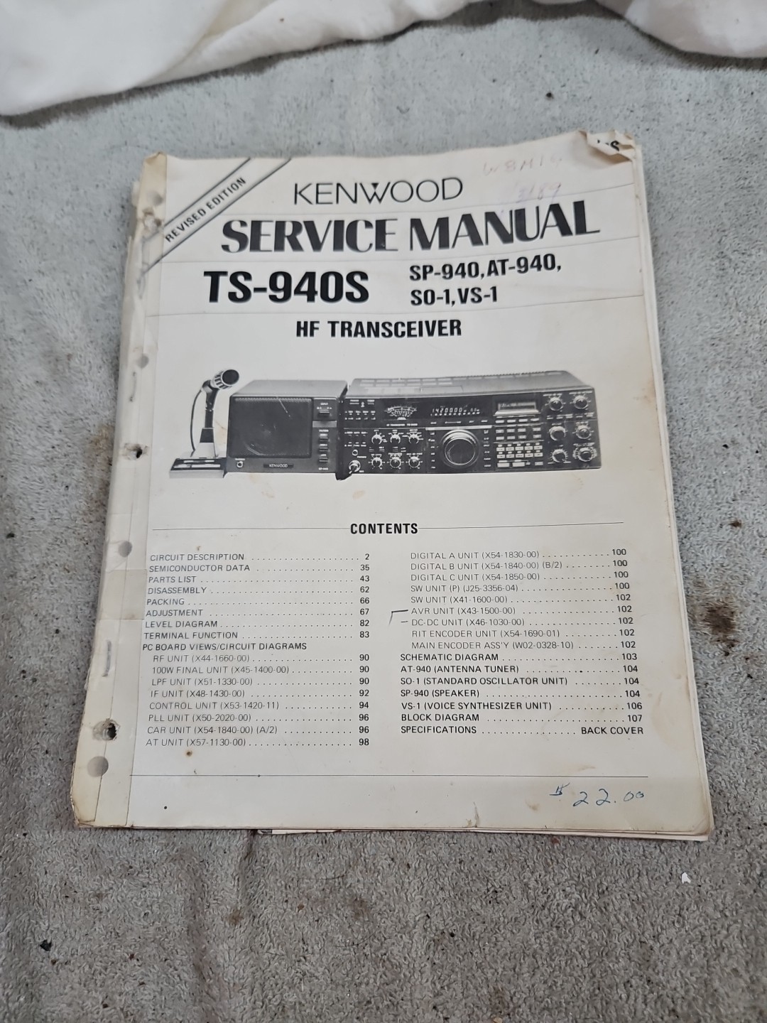 KENWOOD Service Manual TS-940S HF Transceiver. Sp-940, At-940, So-1, Vs-1.