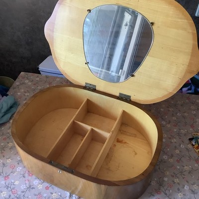 Große Mid Century Toilettentruhe Holz mit Spiegel 50er/60er