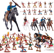 Cowboys and Indians Figure Playset Toy Native American Figures with Horses and T
