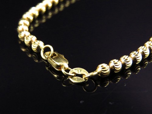 Mens 10k Yellow Gold Moon Cut Beaded Link Chain Necklace 5mm 22"-30" - Afbeelding 4 van 7
