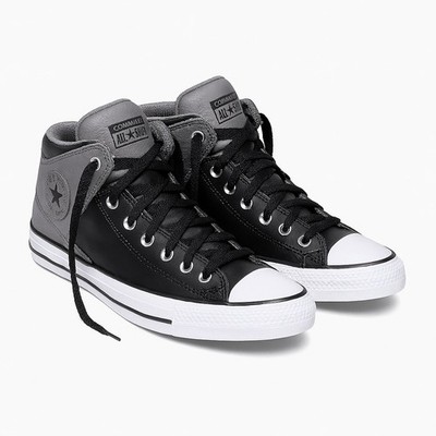 Converse CTAS High Street Mid Shoe A11652C Blk Gray Faux Leather Size M8.5 W10.5