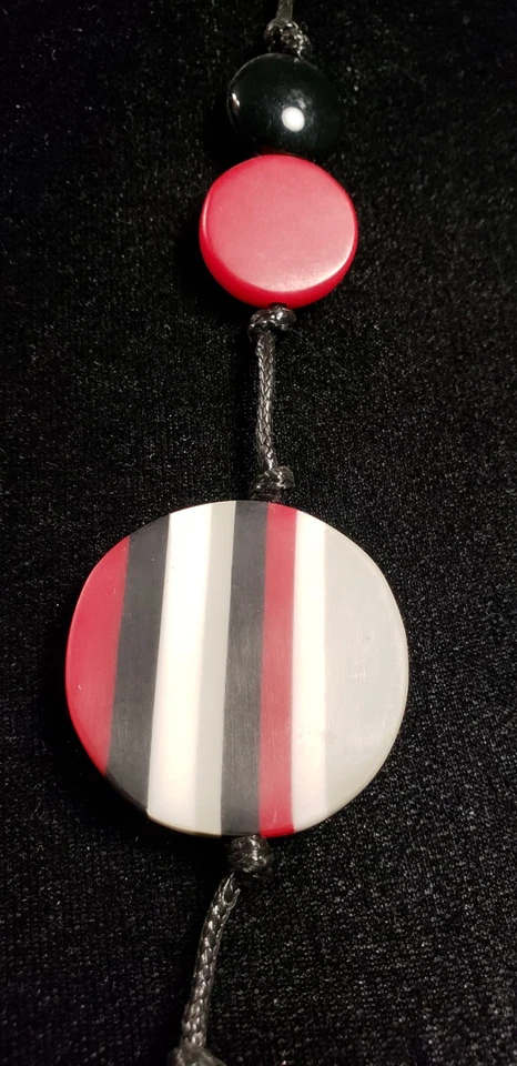 Sylca Adjustable Necklace 10"-15" & 2.5% Earring/Black, Burgundy, White Stripes  - Image 4 of 4