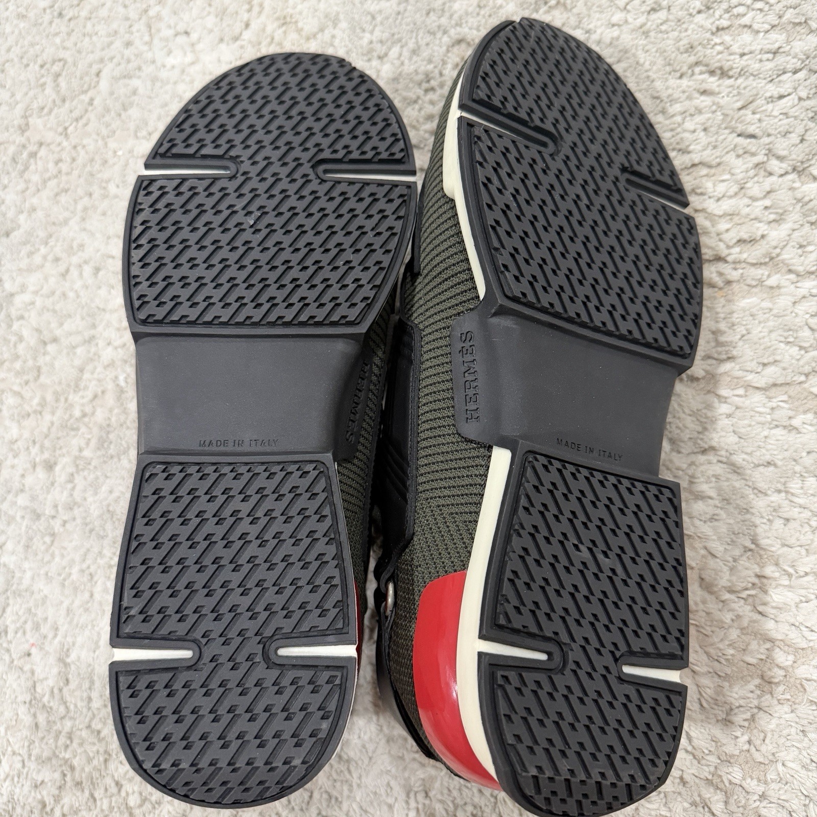 Hermès Men's Casual Sneakers Black Green Mesh Leather Logo Accent Size 8 thumbnail 5