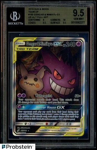 2019 Pokemon S & M Team Up #165 Gengar & Mimikyu Gx UR FA BGS 9.5 GEM MINT