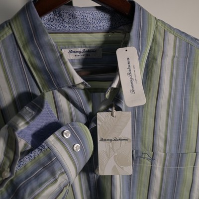 Tommy Bahama Del Coco Stripe Pima Cotton Shirt Mens XL Blue Green T220491 NEW