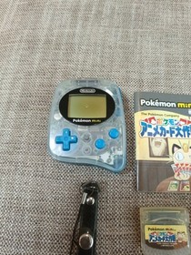 Nintendo Pokemon Mini Console Blue & Rare Strap &  4 Cartridges Japan Tested