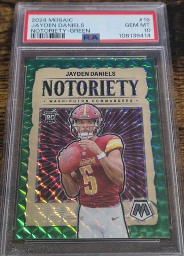 2024 Panini Mosaic Notoriety Jayden Daniels Green Mosaic Prizm PSA 10 RC ROOKIE