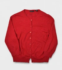 Moda International Sweater Womens Small Red Cashmere Cardigan 3/4 Sleeve