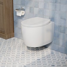 Wall Hung Toilet P-trap, Rimless Flush, UF Soft Close Seat, Easy Clean Ceramic