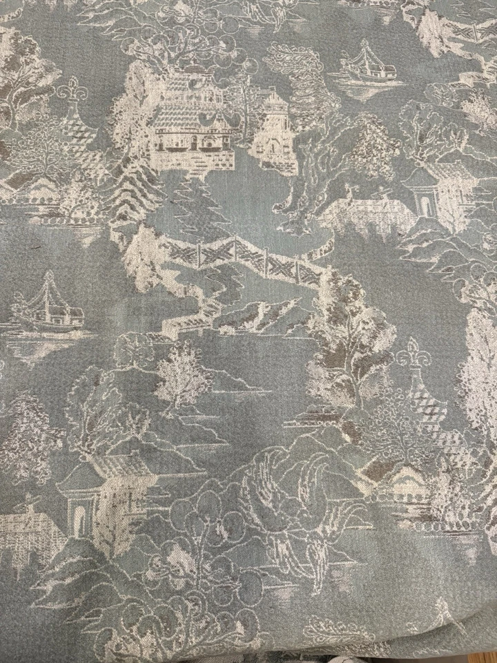 "Tela de tapicería reversible Chinoiserie pagoda jacquard asiático bronceado salvia 36""x80""" Foto 4 de 4