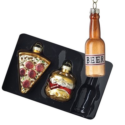 3er Set Fast Food und Bier Christbaumschmuck Neuheit Festschmuck