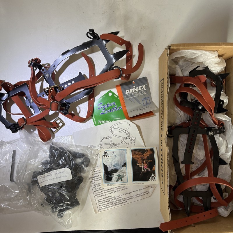GRIVEL MONTBLANC G10 CAMP 992 Crampons (NEVER USED) NOS Black W/Brown Straps