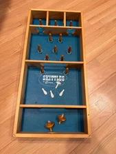 Vintage Carrom Royal SKITTLES Wooden Spinning Top and Pin Board Game