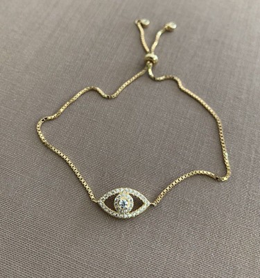 2Ct Round Simulated Diamond Evil Eye Bolo Bracelet 14k Yellow Gold Plated Silver