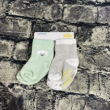 Just One You Carters 6-12 Months 2-pk Green Gray White Chicks Stripe Socks
