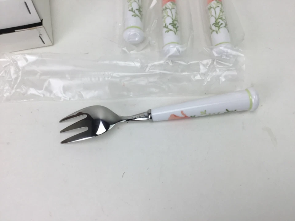 NEW Noritake BRIGHT SIDE Stainless Peach Flower Flatware 4 Salad Dessert Forks - Image 4 of 4