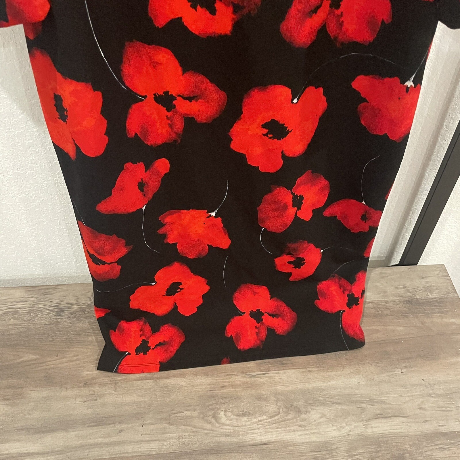 RARE Maggy London Poppy Dress Red Floral Black Puff Sleeve Size 14 *READ* image 5