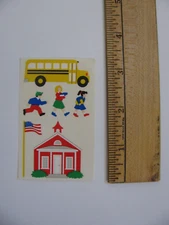 Mrs. Grossman's Stickers SCHOOLHOUSE BUS CHILDREN FLAG 2" X 3.25" 1 Mod NEW