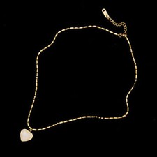 Woman Gold Plated Stainless Steel Heart Charm Bead Oval Chain Necklace