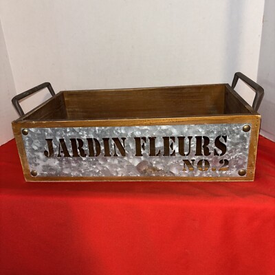 Jardin Fleurs No.2-RUSTIC Wood & Metal BOX 13.5  X 8.25  X4  - Estate Find